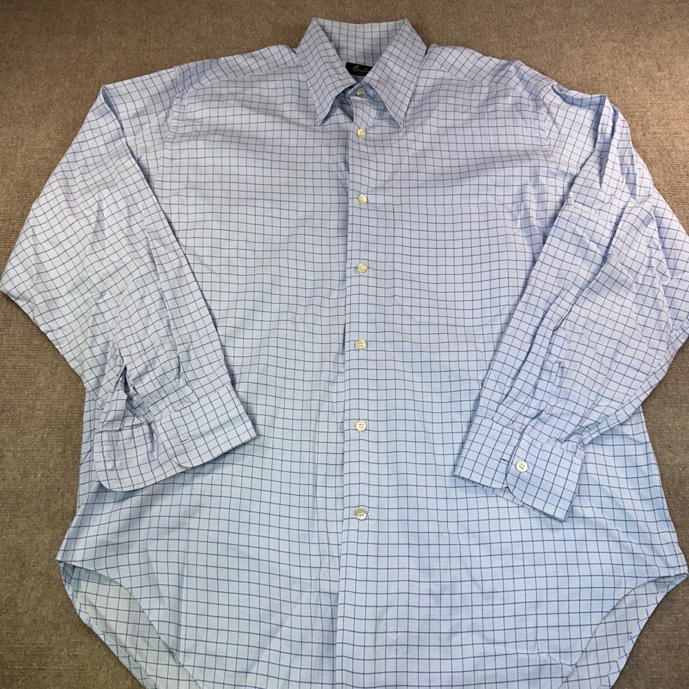 Corneliani Mens Light Blue Navy Check Button Down Shirt Made in Italy Size L